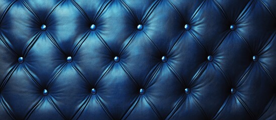 Fototapete - Blue tufted leather background with deep navy hues and shiny button details creating a soft textured appearance arranged symmetrically across the image.