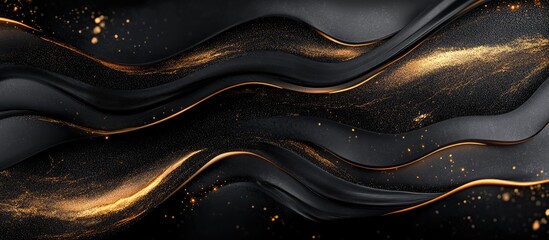 Leinwandbilder - Elegant abstract waves in black and gold flowing diagonally across the image creating a luxurious and dynamic background design.