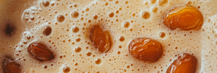 Poster - Light brown milk with sliced dates and ripples in a top view presentation