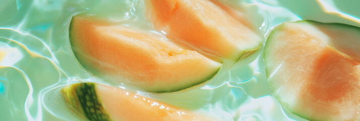 Poster - Creamy milk complemented by fresh melon slices and delicate ripples in a tranquil setting