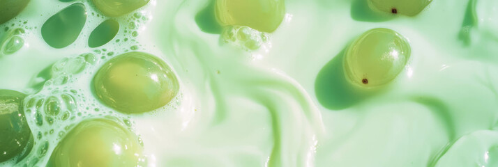 Poster - Refreshing light green milk with grape halves creates a delightful visual experience