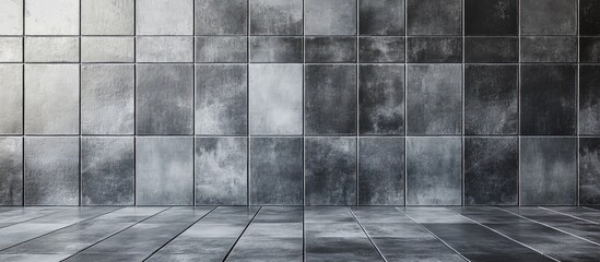 Poster - gray tile wall and floor with a cohesive gray aesthetic featuring a textured surface and even lighti