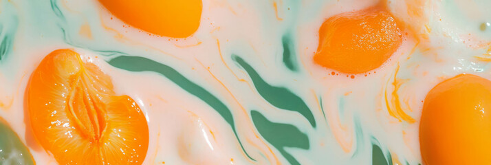 Poster - Light orange milk with apricot halves and delicate ripples offers a refreshing treat