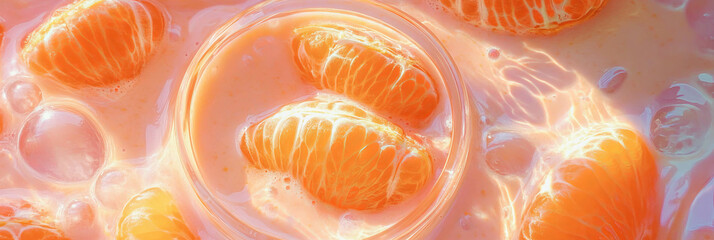 Poster - Refreshing light orange milk with tangerine segments and ripples displays vibrant colors