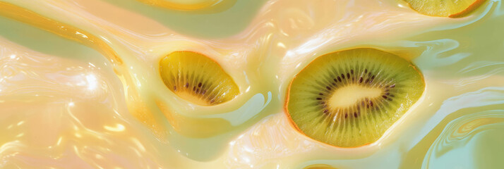 Poster - Light yellow milk with fresh sliced yellow kiwi and swirling texture above