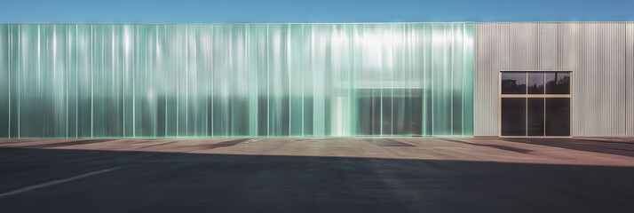 Aufkleber - Contemporary architectural design featuring mesh fabric, corrugated metal, and smooth glass