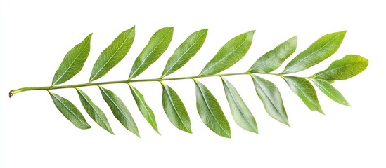 Aufkleber - Green elm tree leaves arranged on a horizontal branch against a pristine white background, showcasing vibrant hues and detailed textures.