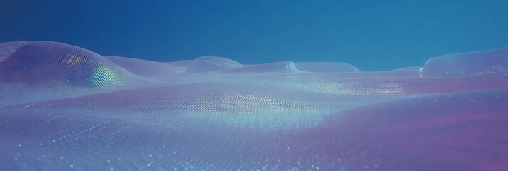 Poster - Visual of mesh netting layered over smooth ice in a serene, colorful environment