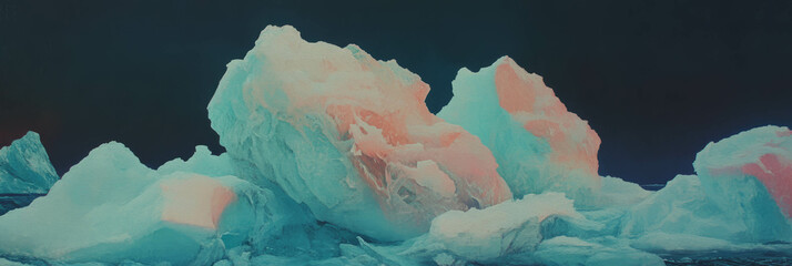 Poster - Artistic rendering of textured ice formations with mesh and plastic elements in a chilly environment