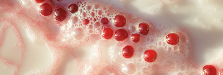 Poster - Oat milk with elderberry berries creates rippling patterns in refreshing beverage