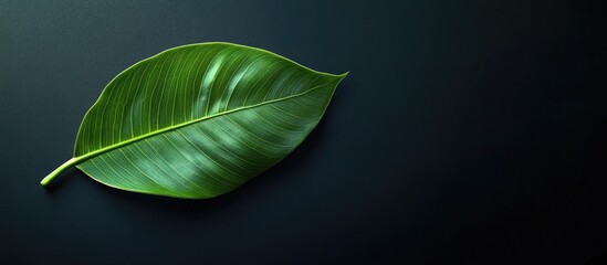Poster - Green banyan tree leaf positioned to the left on a dark background with ample copy space for text and design in summer web banner format.