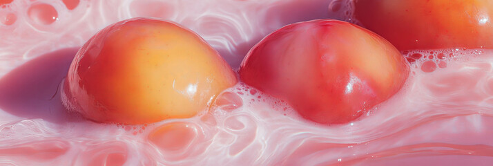 Aufkleber - Sliced plums merge gracefully with oat milk creating a vibrant background for banners