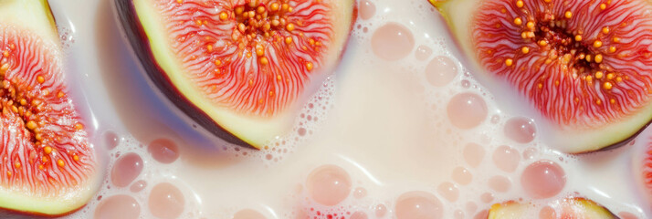 Poster - Off-white milk with sliced figs creates a vibrant, fresh composition from a top view