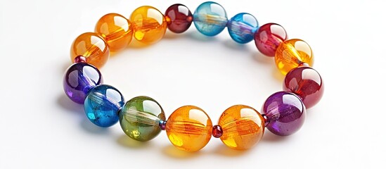 Poster - Colorful handmade beaded bracelet featuring vibrant orange blue green purple and red beads arranged in a circular pattern on a white background