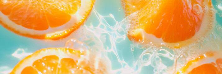 Poster - Enjoying orange milk with vibrant ripples and sinking orange segments from a top view