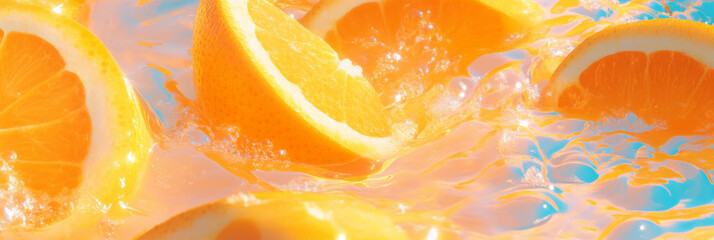 Poster - Vibrant orange milk with floating segments and ripples in a whimsical top view display