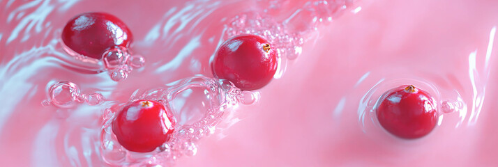 Poster - Pale pink milk with cranberry ripples creating a vibrant and refreshing visual effect