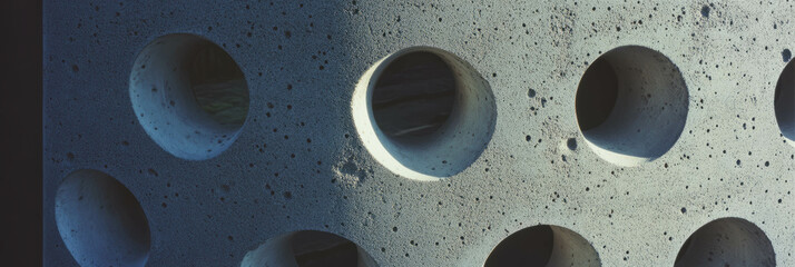 Poster - Textured stone wall with perforated rubber and matte metal features in modern design