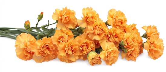 Aufkleber - Vibrant tangerine carnations arranged elegantly on a pure white background showcasing full petals and a lively, eye-catching floral display.
