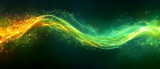 Poster - Abstract Green Gold Wave, Dark Background, Energy