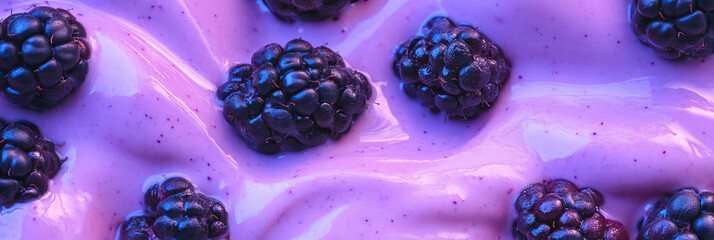 Poster - Purple milk with blackberry ripples and whole blackberries in a captivating top view