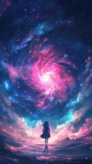 Sticker - Girl stands before a celestial galaxy dreamscape artwork