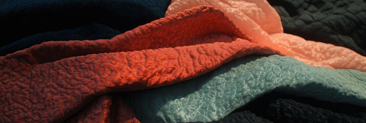 Poster - Layers of quilted fabric showcasing textures in vibrant colors and unique materials