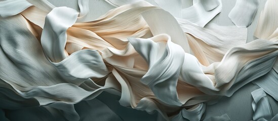 Leinwandbilder - Flowing light beige and white fabric textures create an elegant backdrop, highlighting a sense of movement and softness in a serene composition.