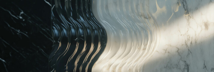 Poster - Textured surfaces combining ribbed plastic, metal, and polished marble with light reflections