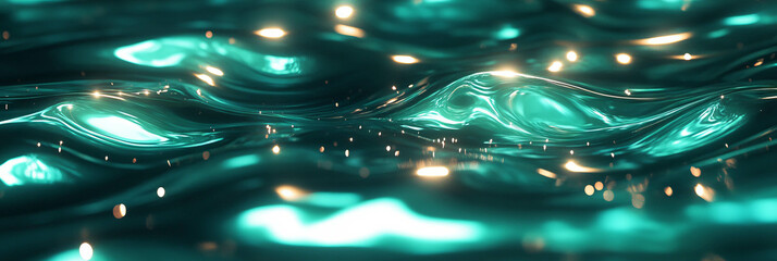 Poster - Swirling ripples of sea green water with bright highlights and small splashes