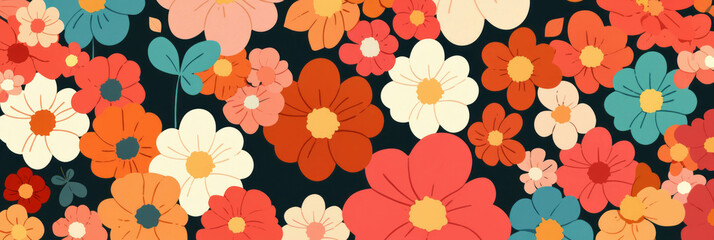 Aufkleber - Colorful small stylized flowers in varied shapes for a vibrant background banner