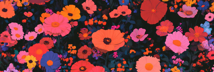 Aufkleber - Bright and varied small flowers create a vibrant background for a decorative banner