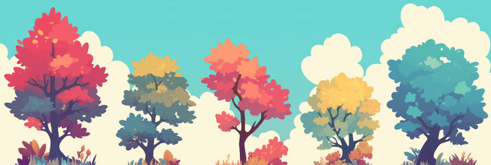 Aufkleber - Colorful stylized trees represent nature's beauty in a vibrant landscape