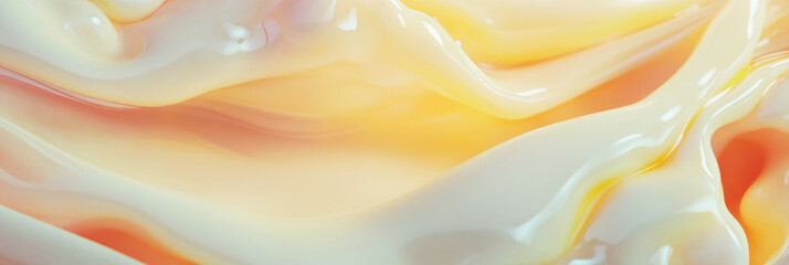 Poster - Swirling soy milk with pear slices creates smooth ripples in a serene setting