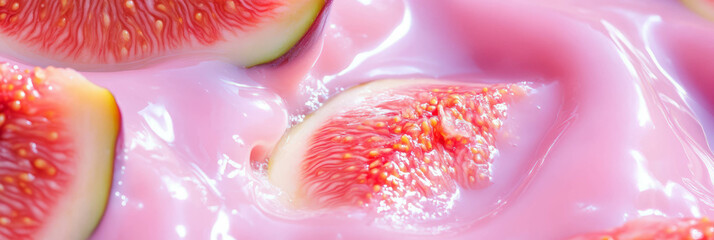 Poster - Soy milk creates layered ripples with fresh figs in a vibrant display