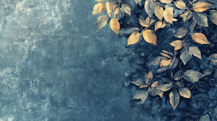 Wall Mural - Autumnal foliage in gold and blue hues cascade artistically