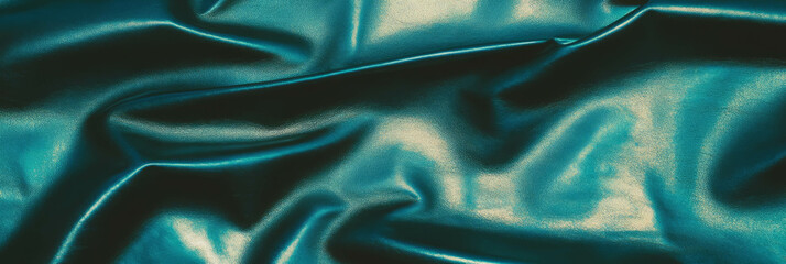 Poster - Teal blue leather with coarse grain and visible pores under cool lighting