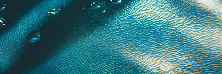 Poster - Textured teal blue leather with coarse grain and visible pores illuminated by cool lighting