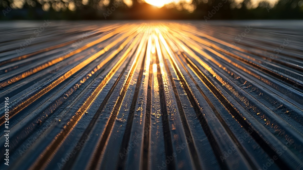 Steel With Ridged A close-up view of corrugated steel sheets showing fine ridges ...