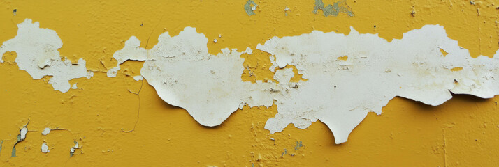 Poster - Stained amber yellow wall with rough texture and peeling paint