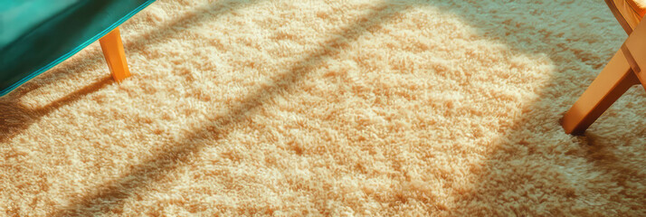 Poster - Beige saxony carpet displays dense texture and soft sheen in warm light