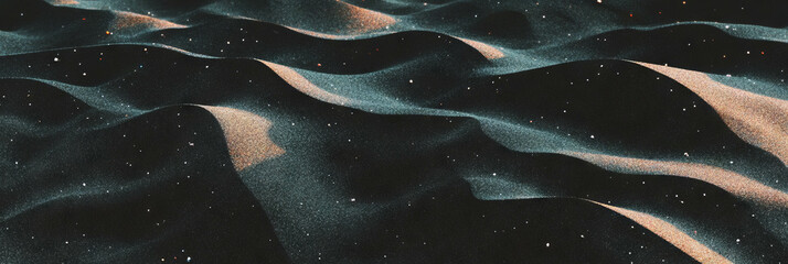 Poster - Texture of black sand with basalt fragments under soft light at a volcanic beach