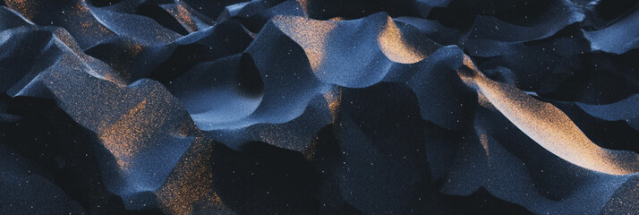 Poster - Unique textures of black sand with volcanic rock creating sharp shadows and intricate patterns