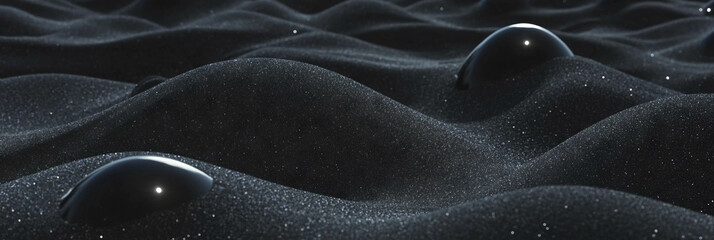 Poster - Intricate patterns of black sand and smooth pebbles along the shoreline create a serene landscape