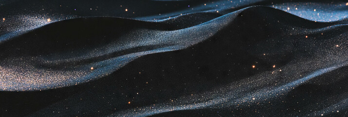 Poster - Texture of black sand reflecting a dark sky with a smooth glassy surface
