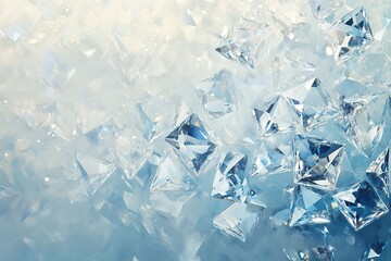 Poster - Brilliant Crystals: Sparkling Gems, Glistening Facets, Iridescent Shimmer, Adorning Blue Background, Captivating Light Reflections.