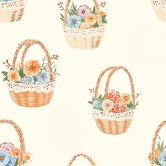 Wall Mural - A pattern of baskets with flowers in them