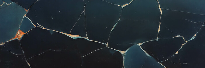 Poster - Black wall texture with cracks and grey details showing the passage of time and wear