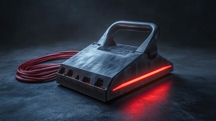 Poster - A car battery with jumper cables attached, ready for use, dramatic lighting with copy space.