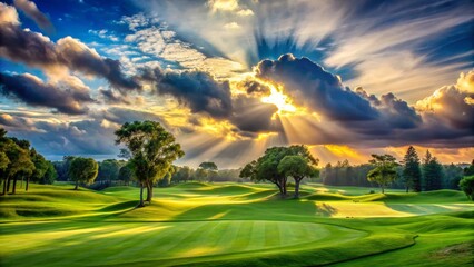 Wall Mural - Majestic Sunset Over Lush Green Golf Course Landscape